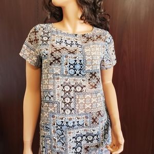 J.Jill Multi Print Short Sleeve Blouse
